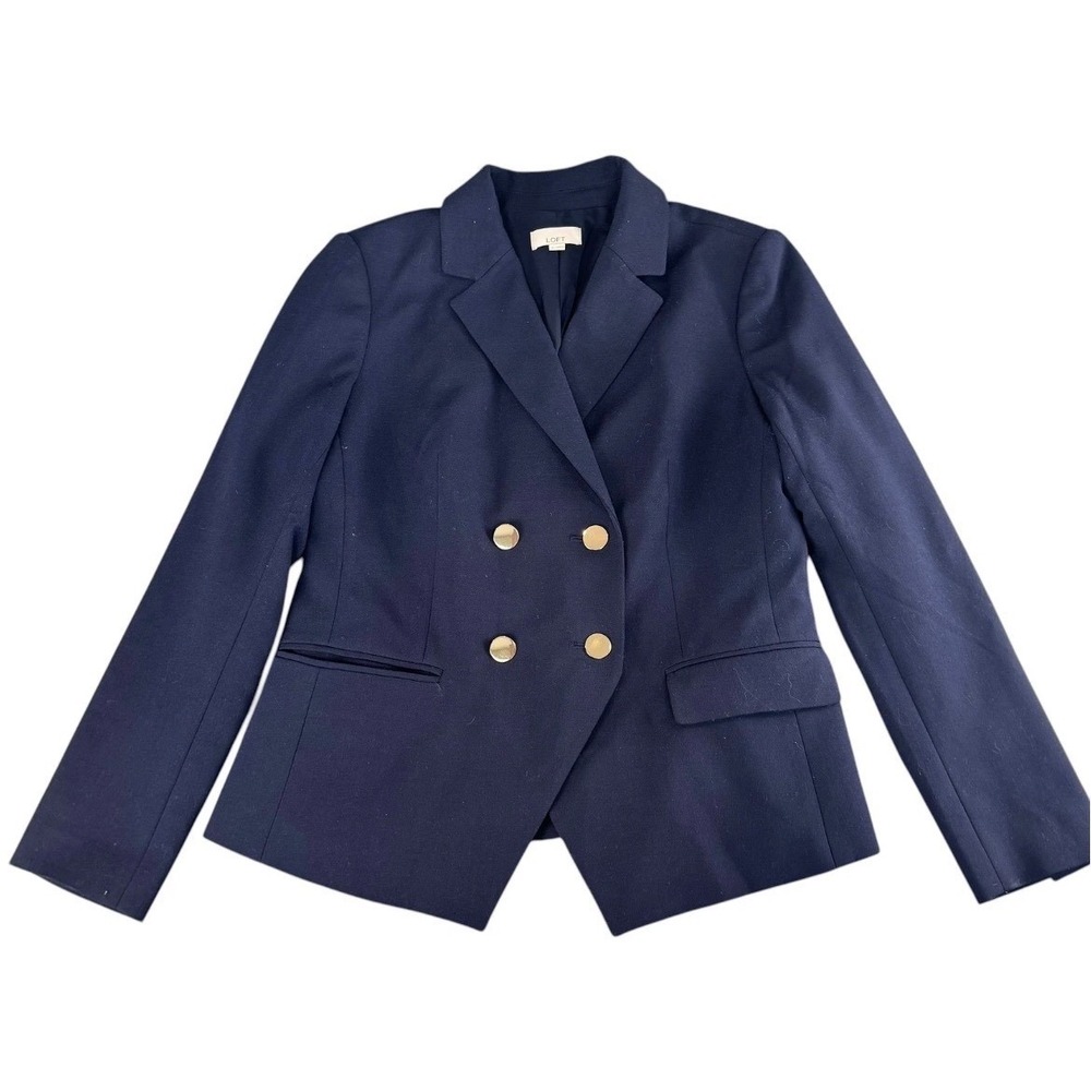LOFT Blazer Navy Double Breasted size 8P Modern Prep French Girl old money style